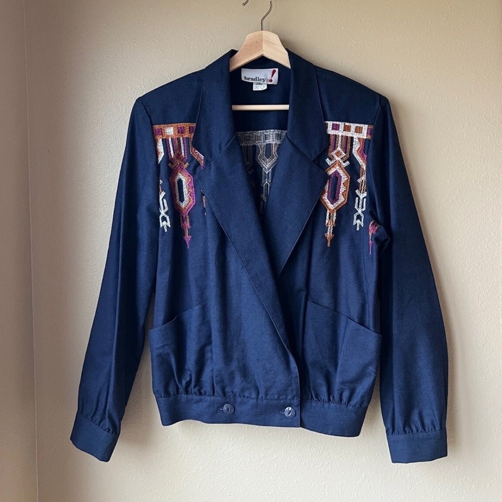 Vintage 90’s Bradley Ltd Blazer Embroidered Jacket USA Size 14 Shoulder Pads USA